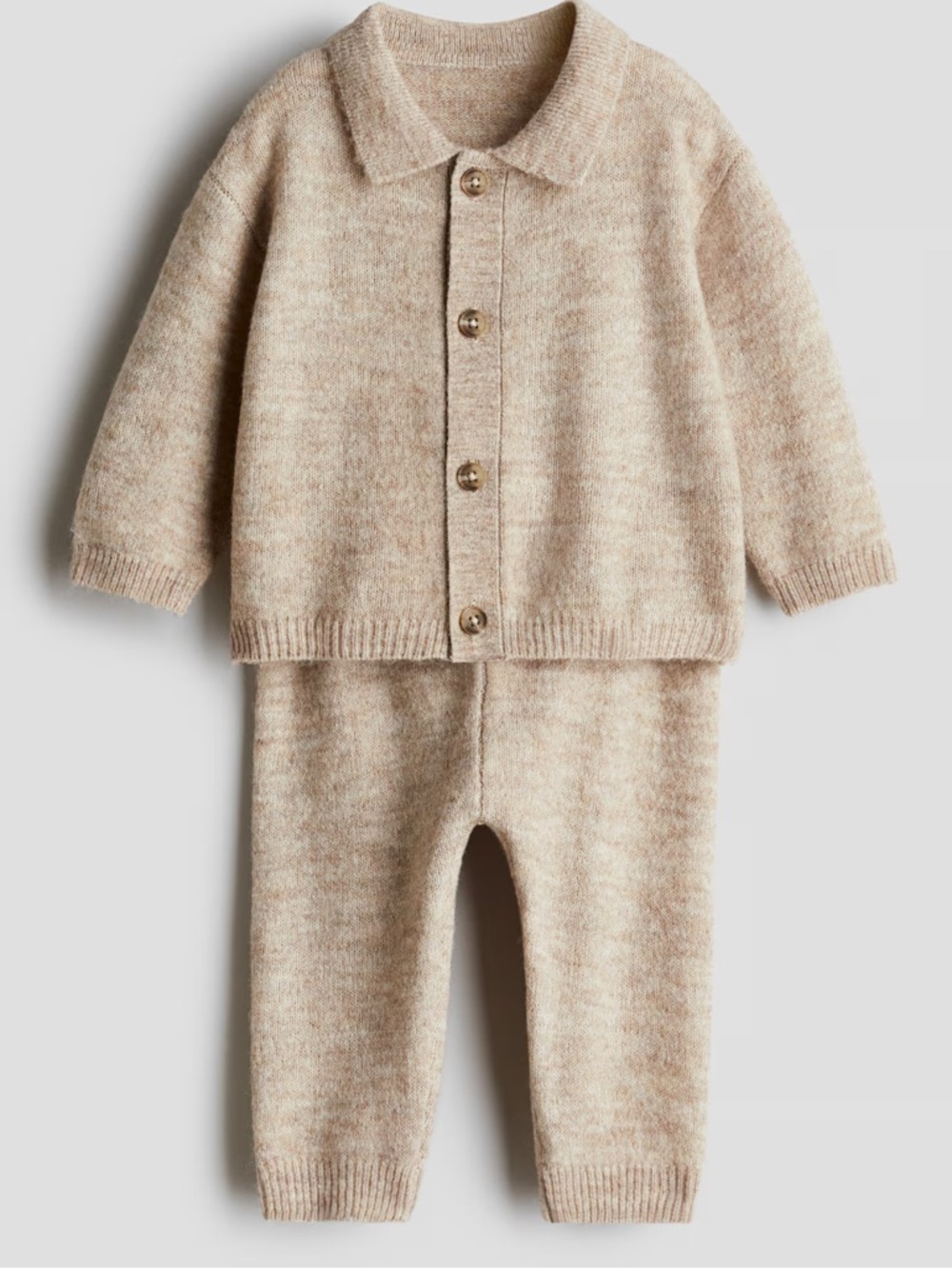 Cozy Beige Knit Baby Two-Piece Set